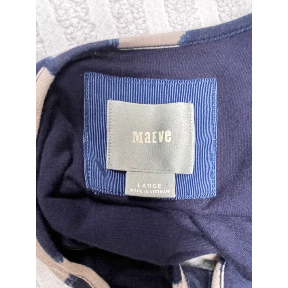 Maeve Womens Keyhole Neck Stripe A-Line Belted Dress Size Large Blue Sleeveless - Picture 3 of 10